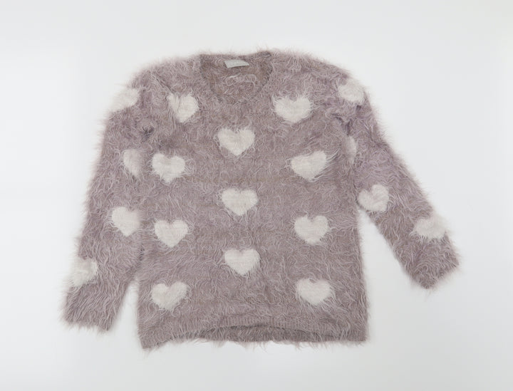 Matalan Girls Purple Pullover Jumper Size 8-9 Years - Hearts