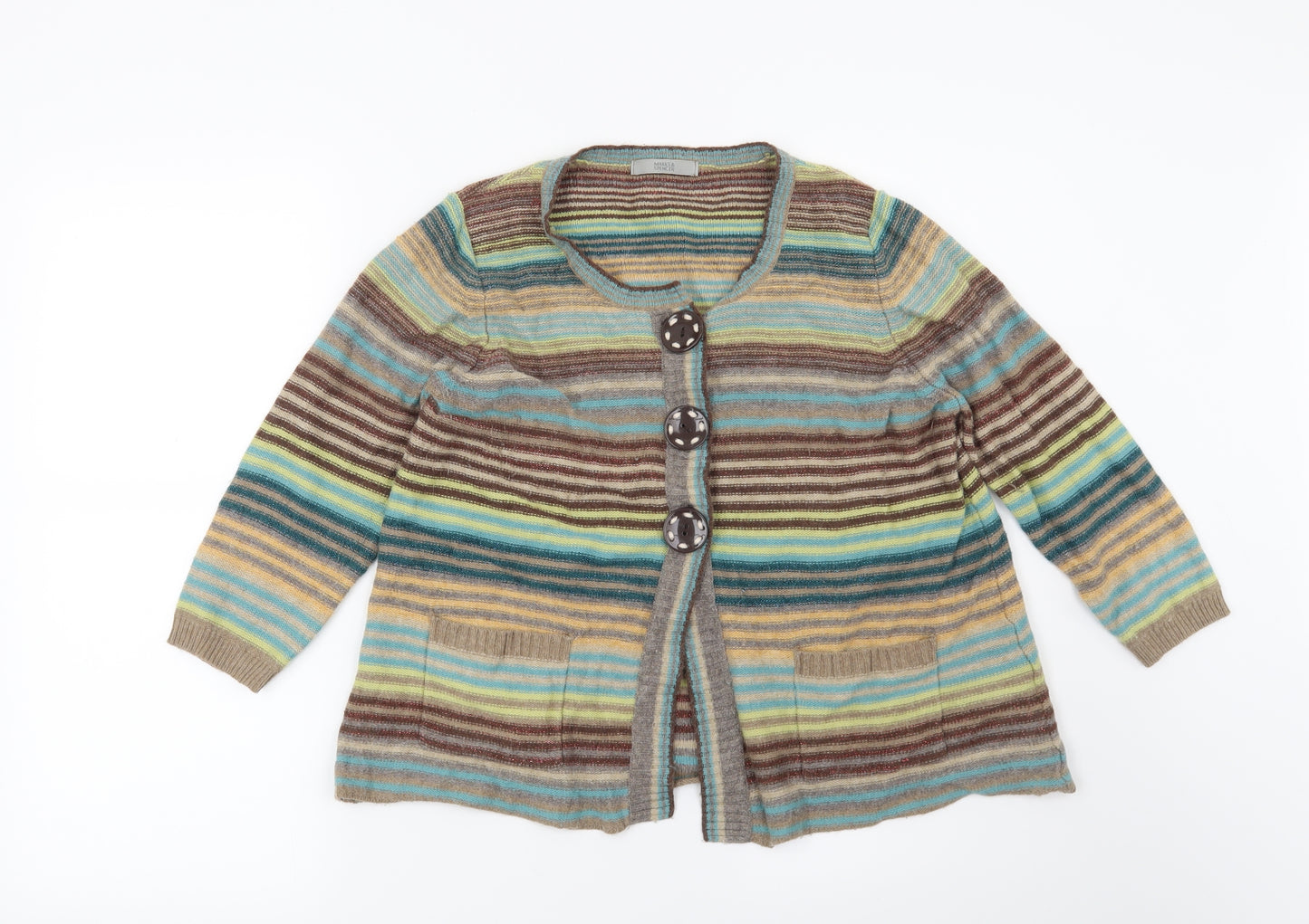 Marks and Spencer Womens Brown Striped  Cardigan Jumper Size 14