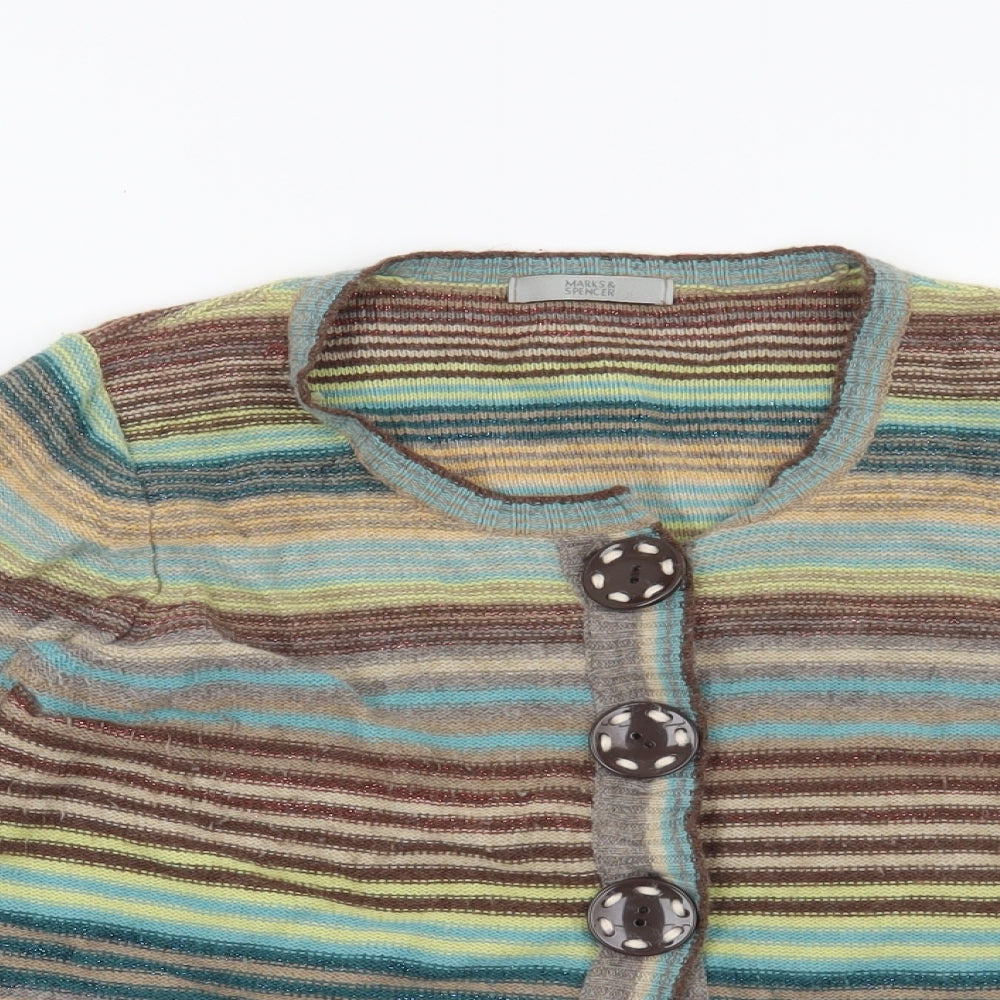 Marks and Spencer Womens Brown Striped  Cardigan Jumper Size 14