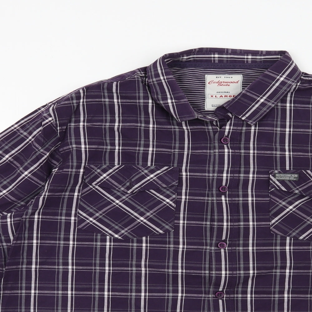 Cedar Wood State Mens Purple Check   Button-Up Size XL