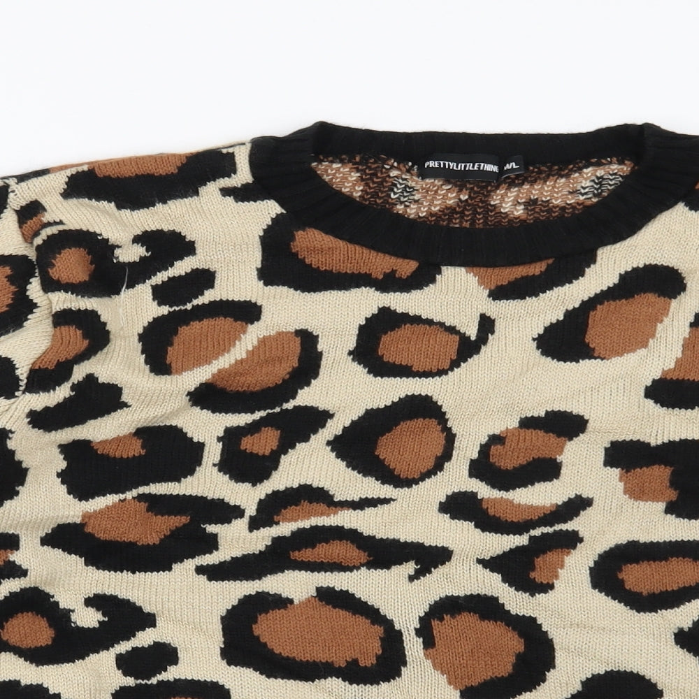 Pretty little thing Womens Beige Animal Print  Pullover Jumper Size M