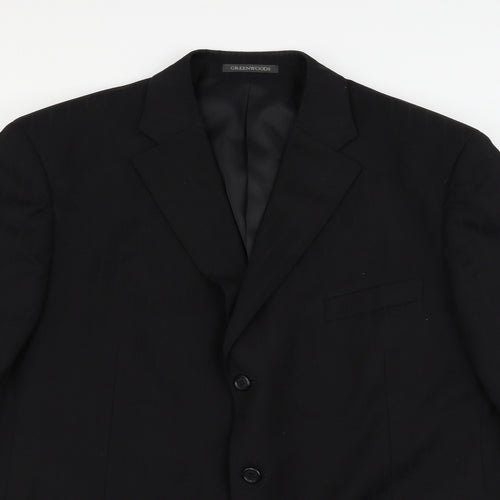 Greenwoods Mens Black Striped  Jacket Suit Jacket Size 46