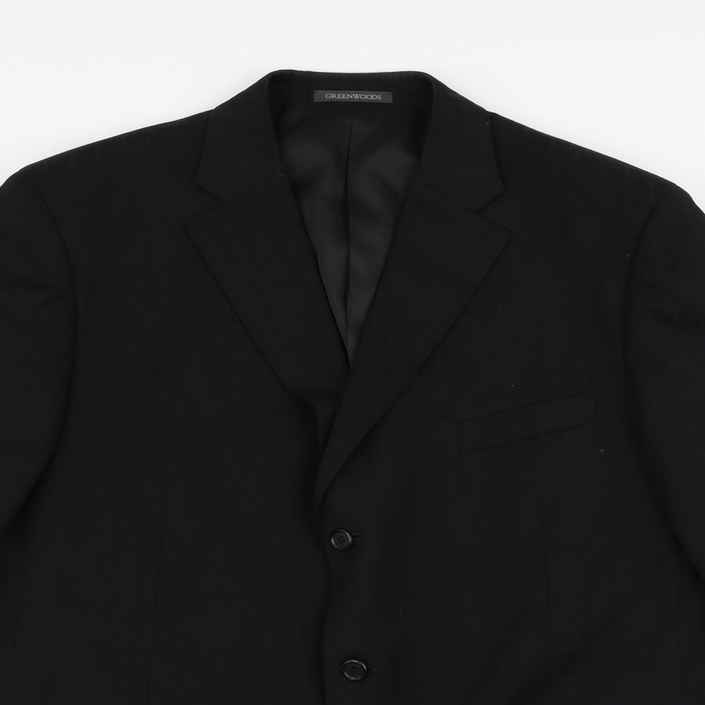 Greenwoods Mens Black Striped  Jacket Suit Jacket Size 46