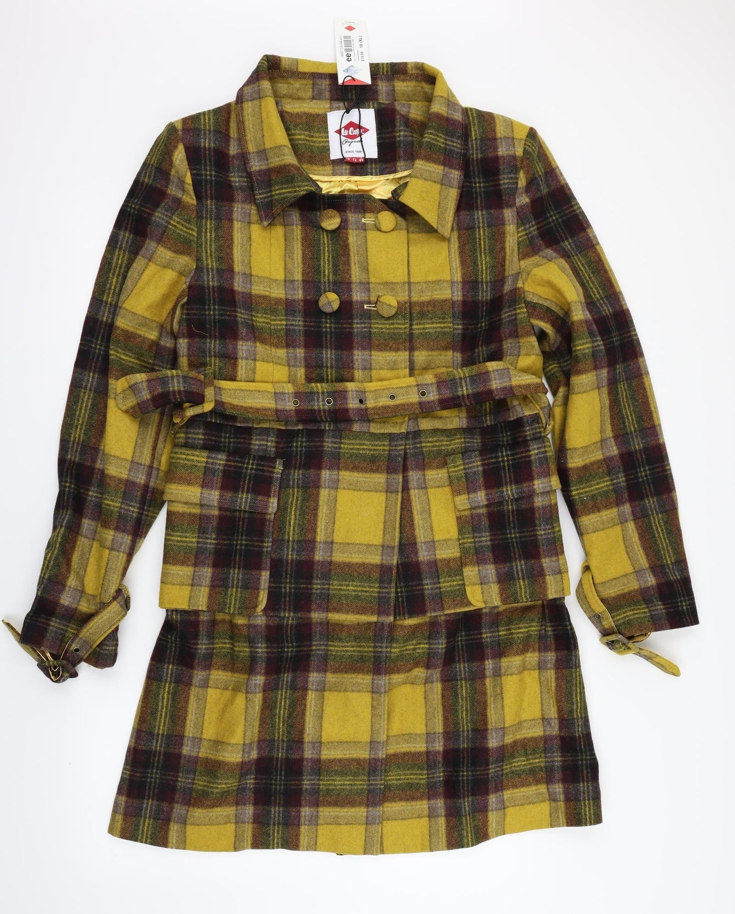 Lee Cooper Womens Yellow Check  Trench Coat Coat Size 16