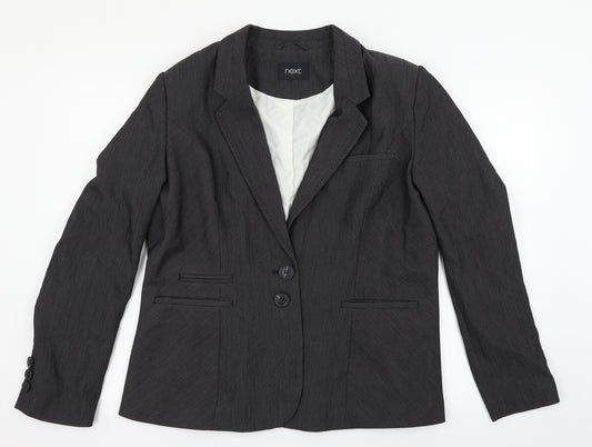 Front view of NEXT women’s grey jacket suit jacket, size UK 10