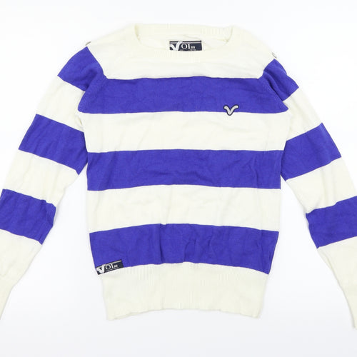 Voi Womens White Striped  Pullover Jumper Size 8