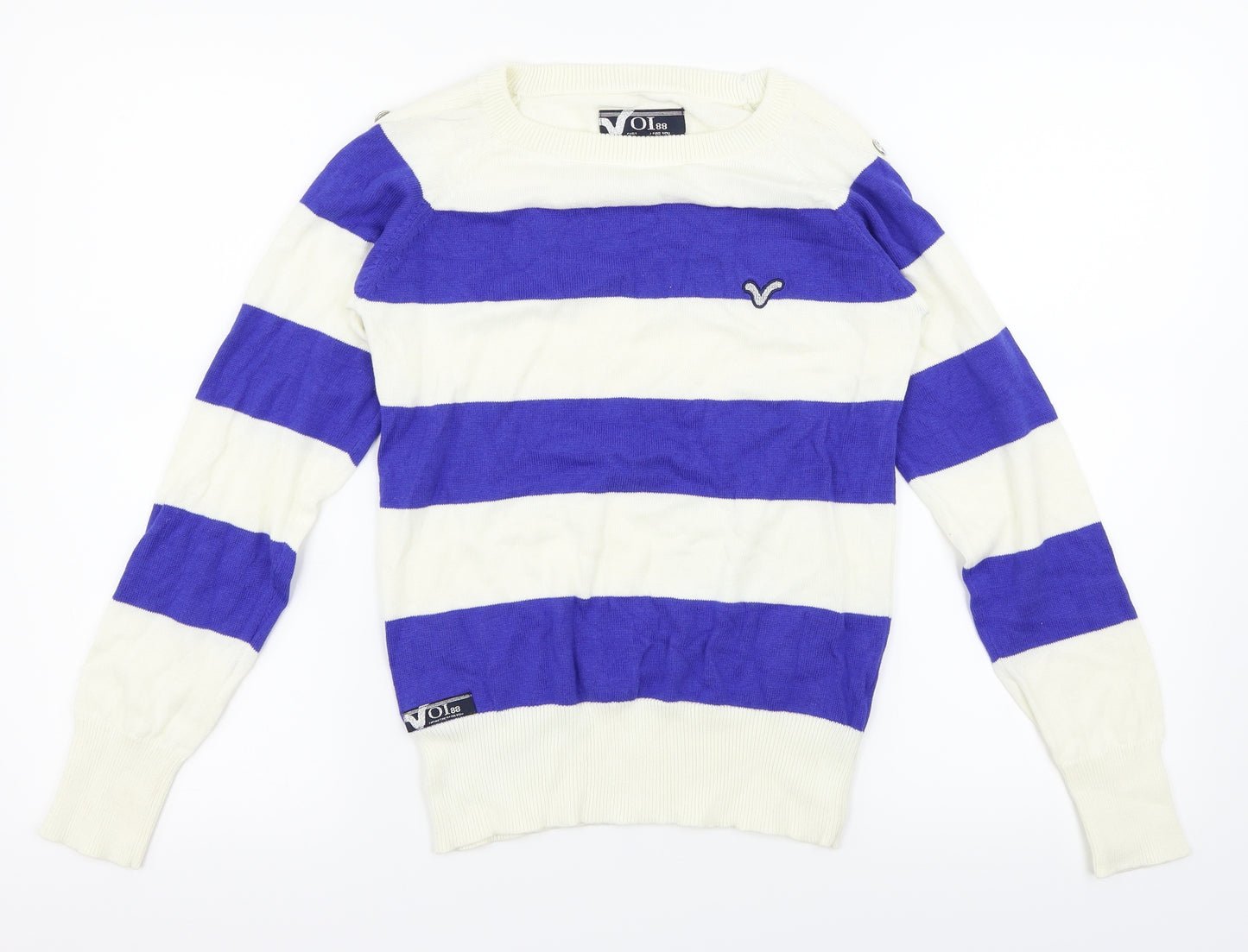 Voi Womens White Striped  Pullover Jumper Size 8