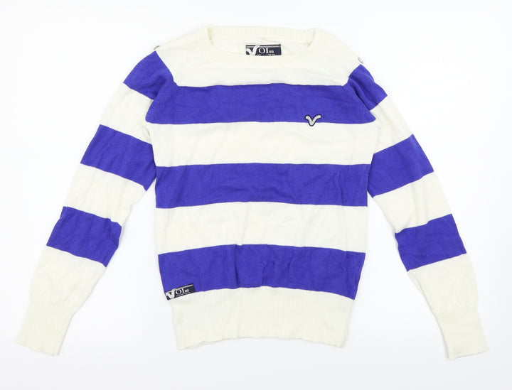 Voi Womens White Striped  Pullover Jumper Size 8