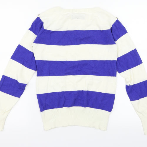 Voi Womens White Striped  Pullover Jumper Size 8