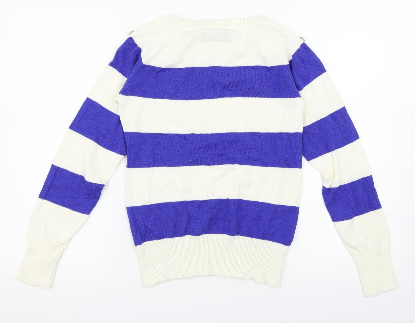 Voi Womens White Striped  Pullover Jumper Size 8