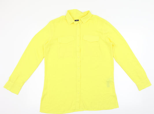 Front view of Marks & Spencer women’s yellow basic button-up, size UK 12