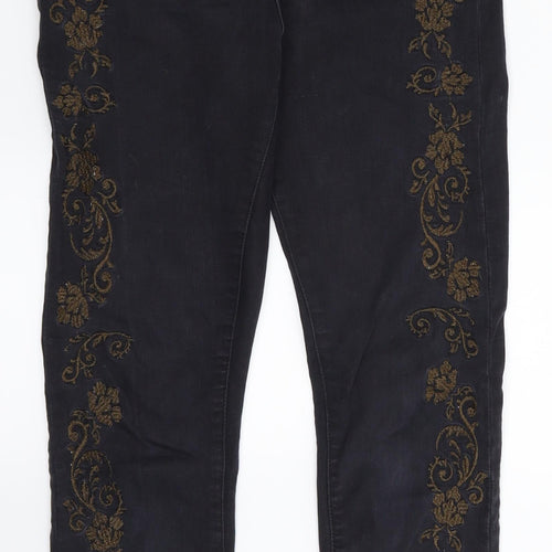 Topshop Womens Black Floral Denim Straight Jeans Size 30 in L32 in