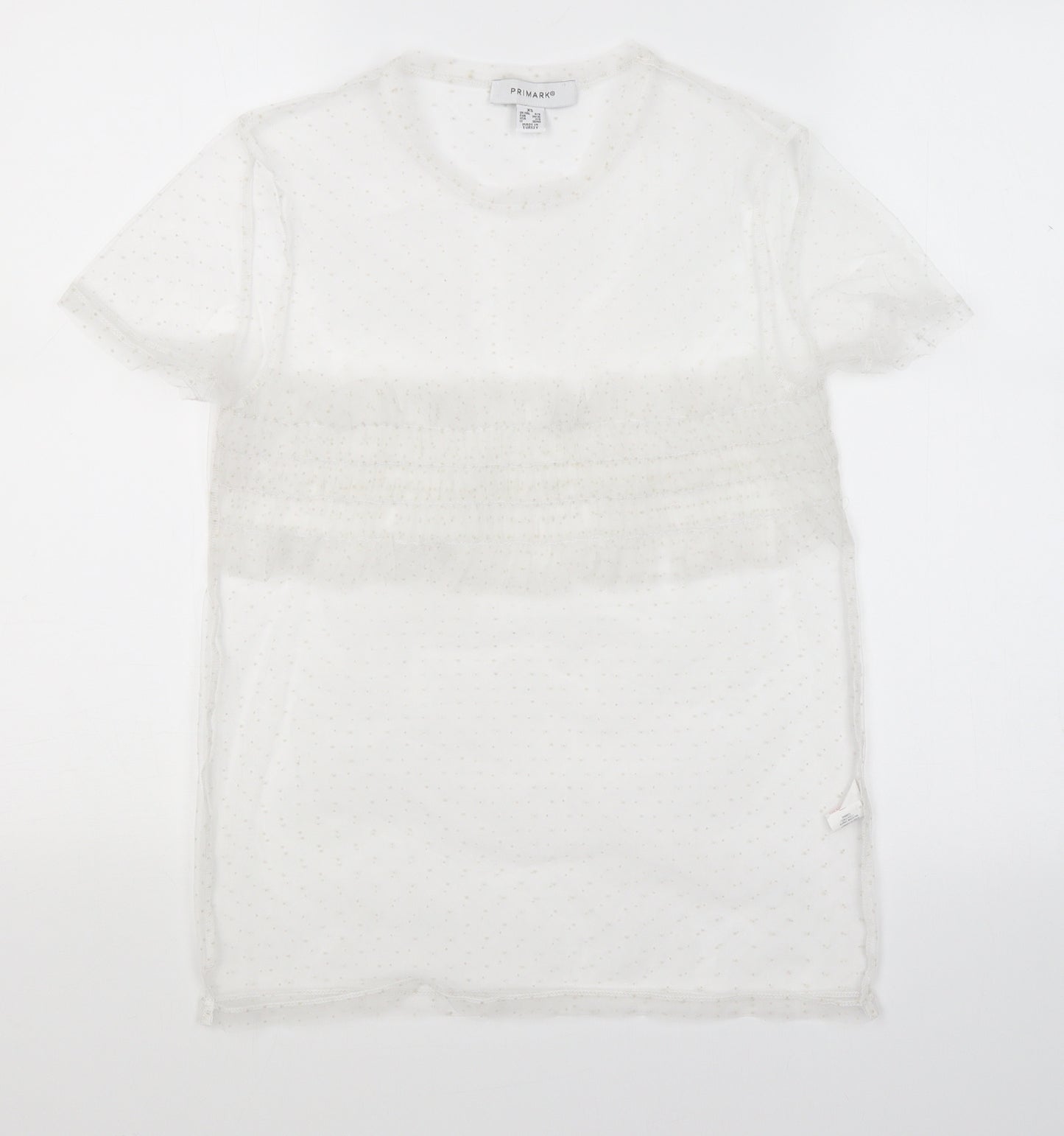 Primark Womens White Polka Dot Mesh Basic T-Shirt Size XS  - See Through