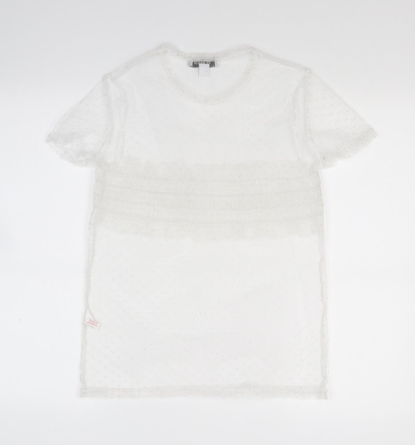 Primark Womens White Polka Dot Mesh Basic T-Shirt Size XS  - See Through