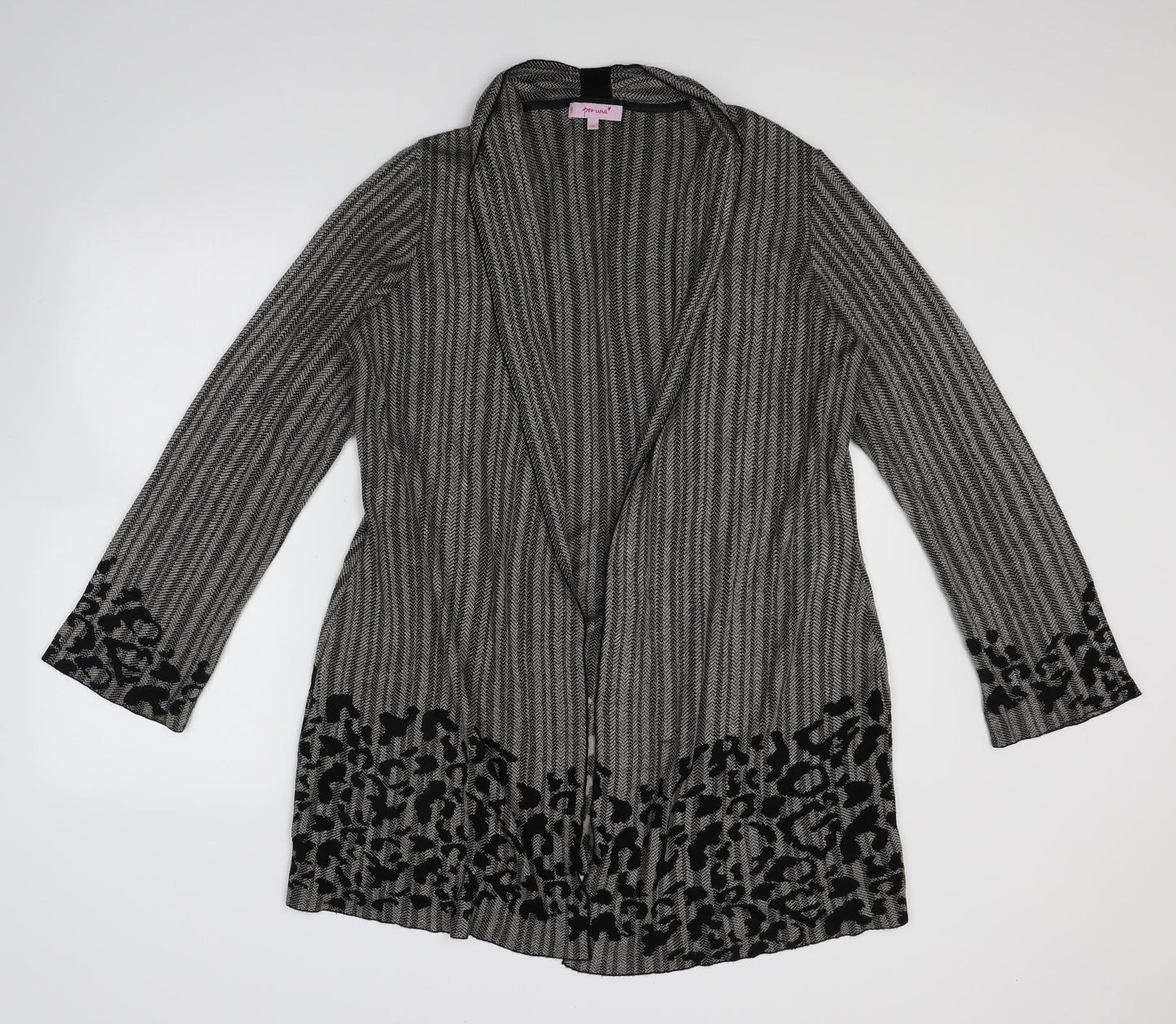 Per Una Womens Grey Striped Knit Cardigan Jumper Size 16  - Longline