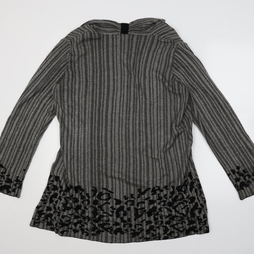 Per Una Womens Grey Striped Knit Cardigan Jumper Size 16  - Longline