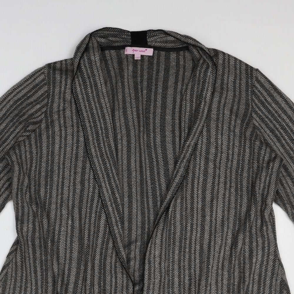 Per Una Womens Grey Striped Knit Cardigan Jumper Size 16  - Longline