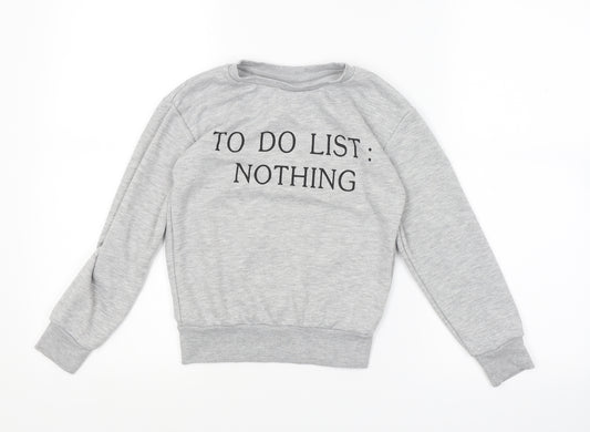 Front view of Primark girls’ grey jumper, size 7-8, years - to do list: nothing