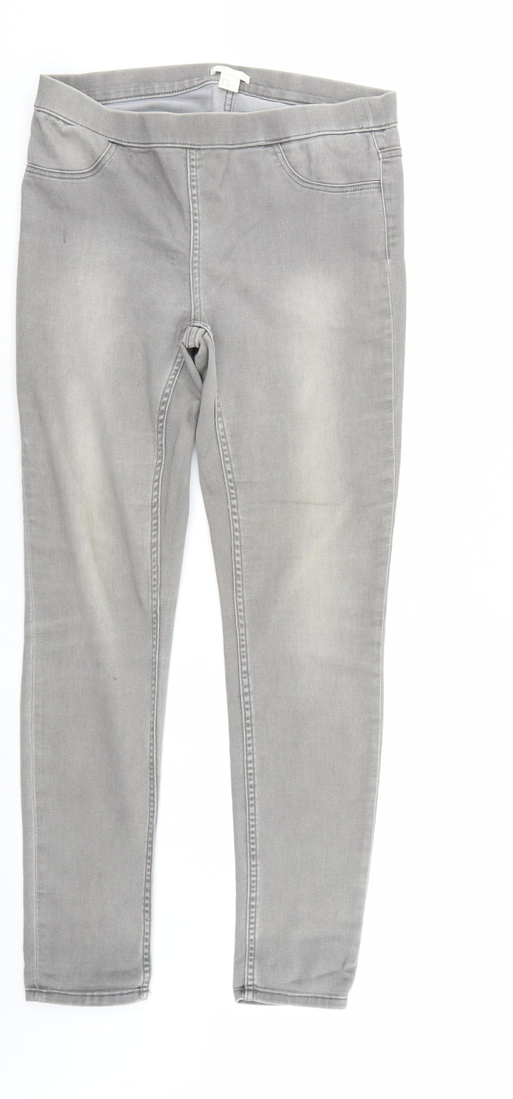 H&M Womens Grey Denim Straight Jeans Size 12 L28 in - Elastic Waist