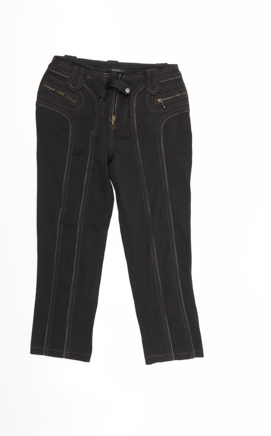 Front view of muchacha women’s brown denim cropped jeans, size UK 10, 23-inch leg