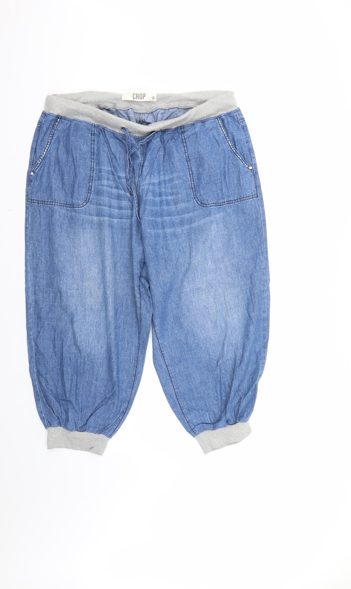 Crop Womens Blue  Denim Cropped Jeans Size 20 L20 in - Elastic Waist & Elastic heel