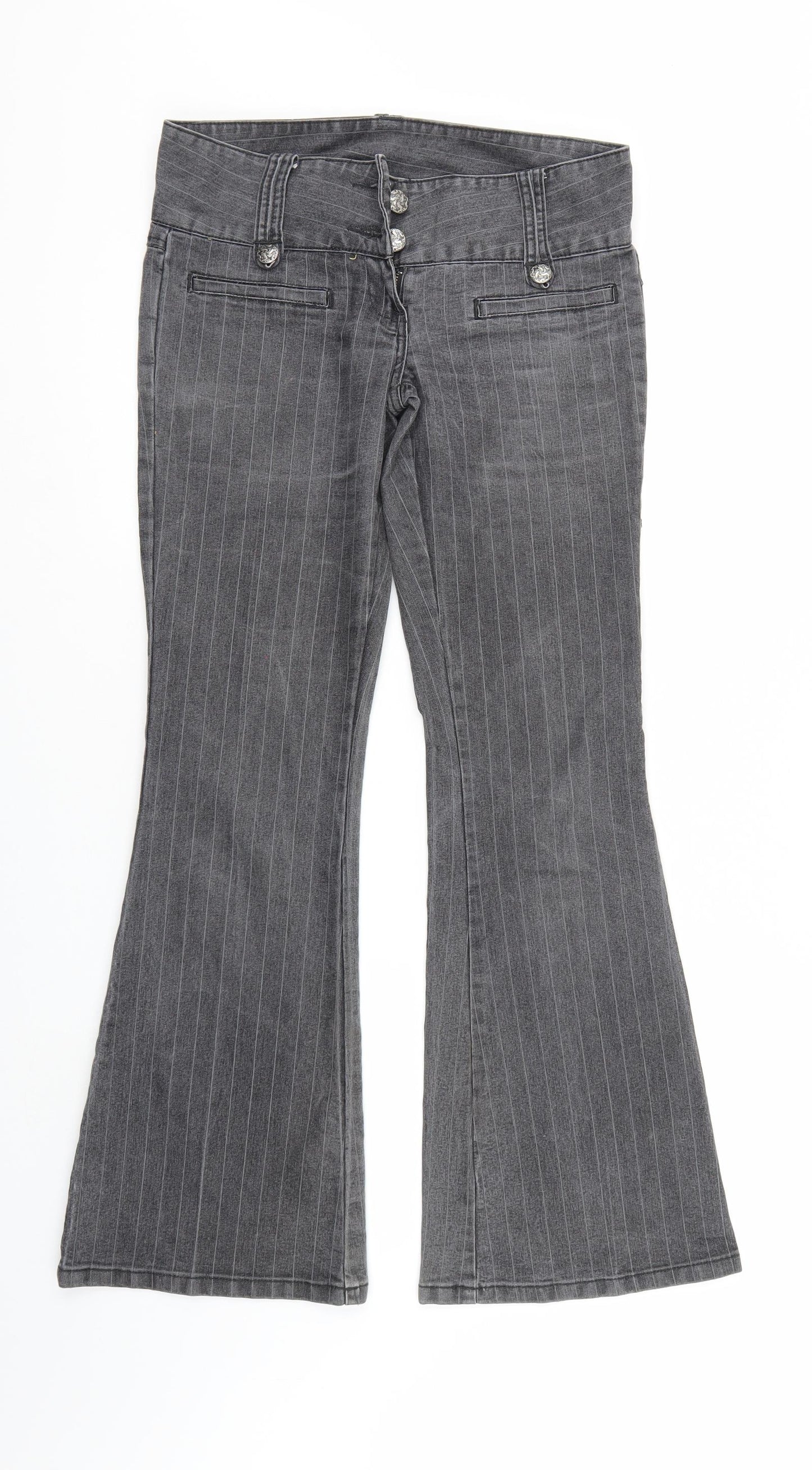 Falmer Womens Grey Striped Denim Bootcut Jeans  L29 in