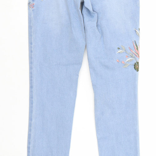 Denim & Co. Womens Blue Floral Denim Tapered Jeans Size 8 L27 in