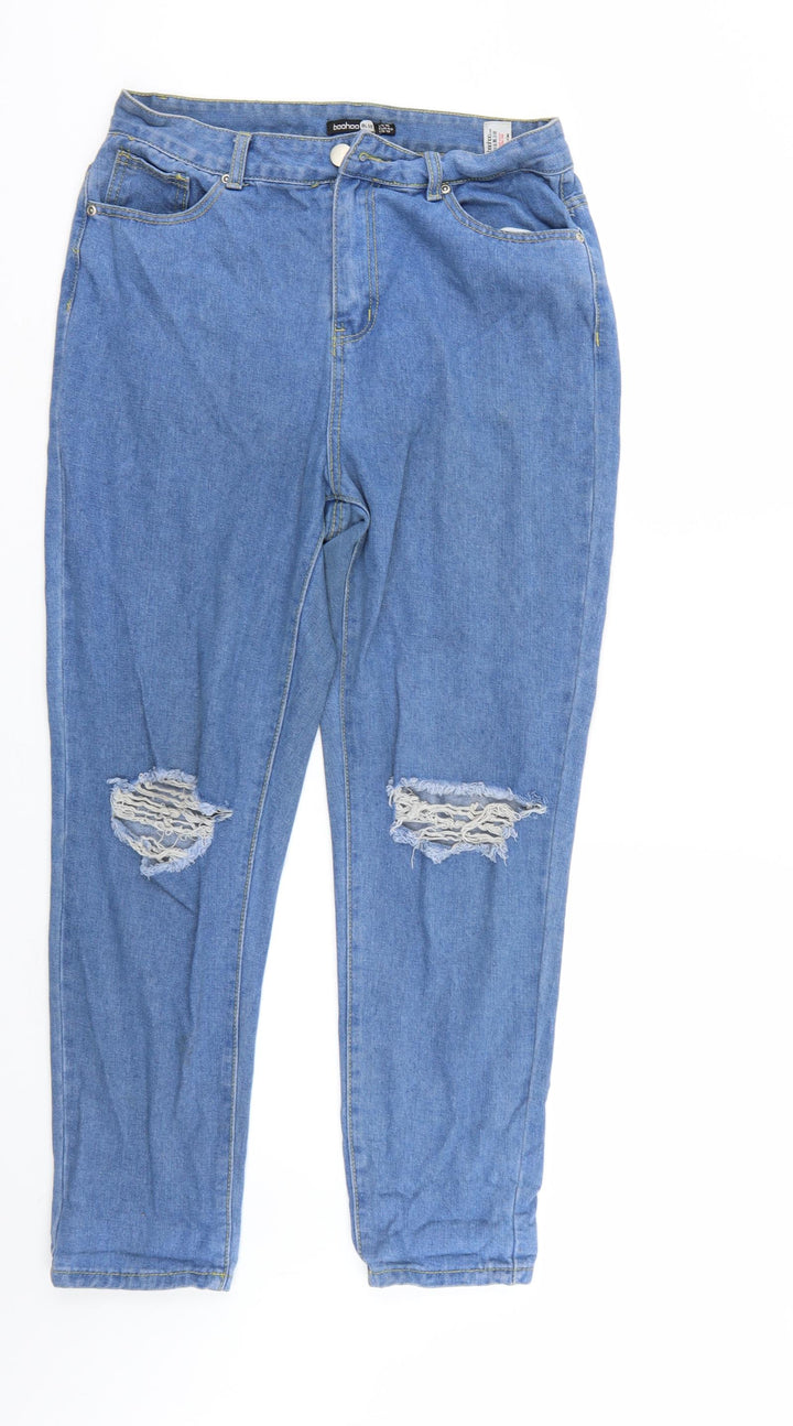 Boohoo Womens Blue Denim Straight Jeans Size 14 L26 in