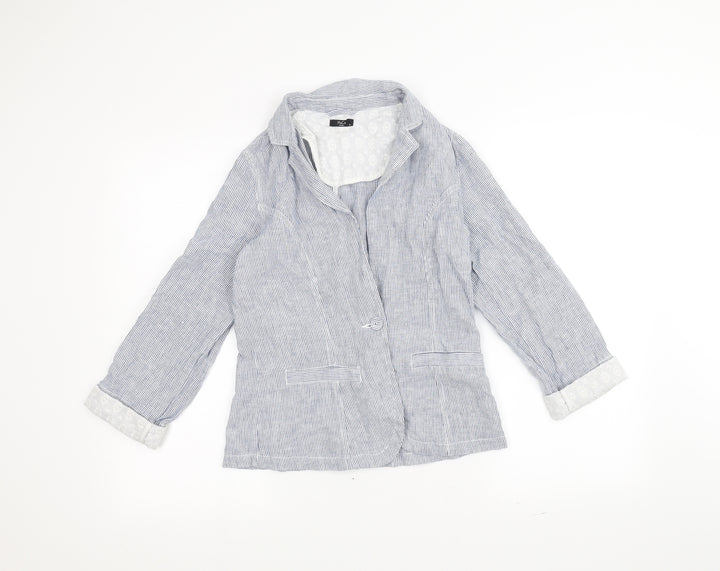 M&Co Womens Blue Striped Jacket Size 8