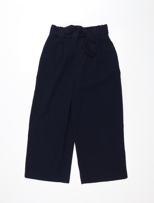 Front view of New Look women’s blue trousers, size UK 8, 23-inch leg - belted
