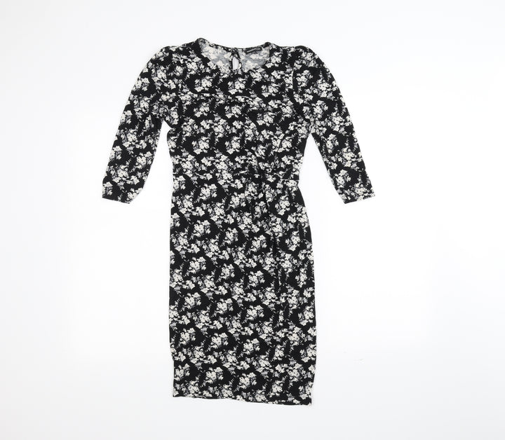 Warehouse Womens Black Floral Pencil Dress Size 8