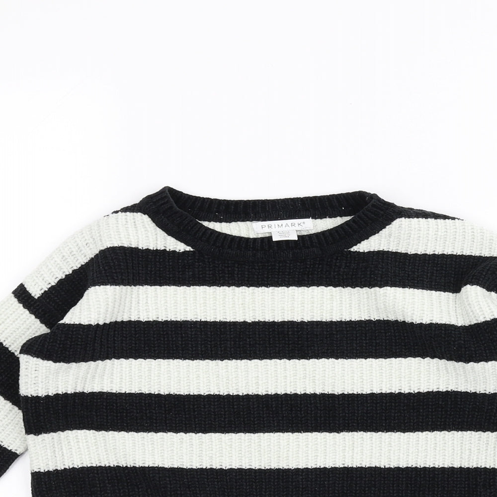 Primark Girls White Striped Knit Pullover Jumper Size 6-7 Years