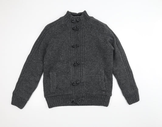 Front view of DNM men’s grey knit jacket, size M