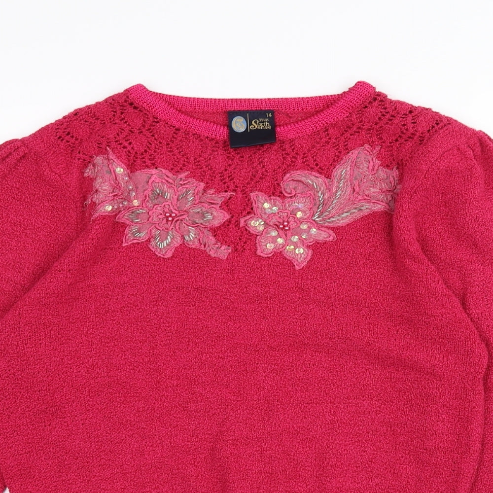 Your Sixth Sense Womens Pink  Knit Pullover Jumper Size 14
