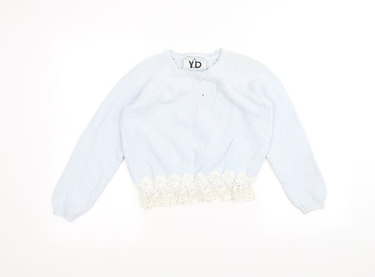 Front view of Y.D girls’ blue knit jumper, size 12-13, years