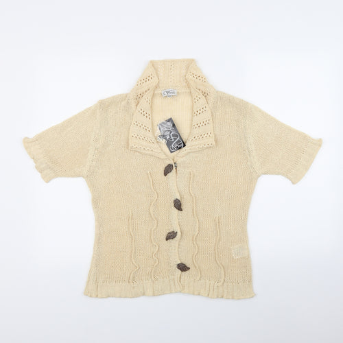 Anne Smith Womens Beige   Cardigan Jumper Size L  - Leaf details on poppers