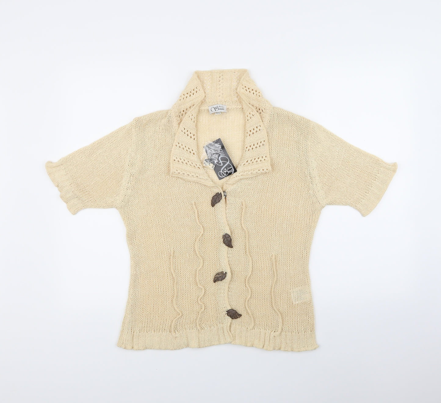 Anne Smith Womens Beige   Cardigan Jumper Size L  - Leaf details on poppers