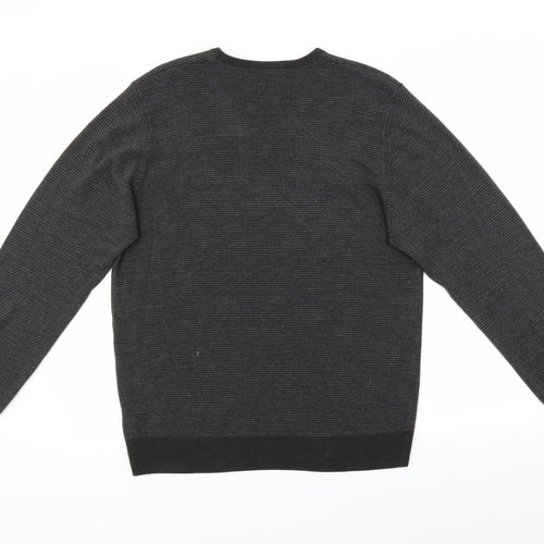M&S Mens Grey Striped  Pullover Jumper Size L