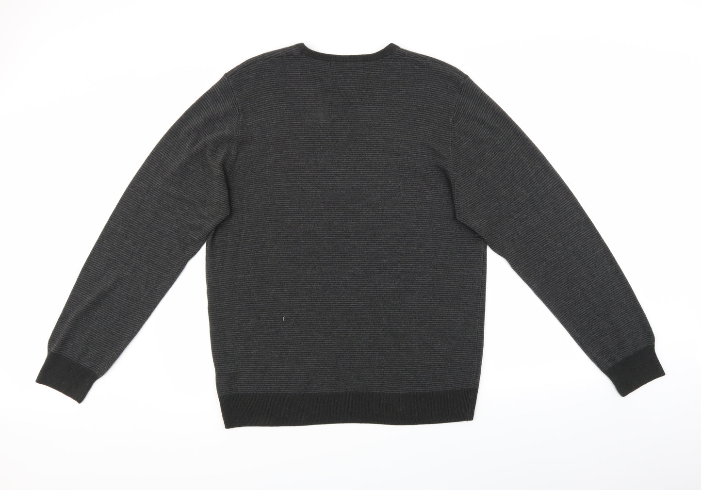 M&S Mens Grey Striped  Pullover Jumper Size L