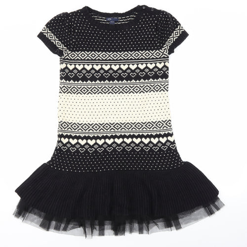 Gap Girls Black Fair Isle  Jumper Dress  Size 13 Years