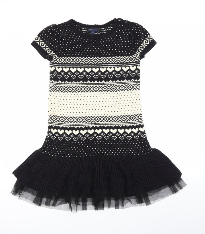 Gap Girls Black Fair Isle  Jumper Dress  Size 13 Years