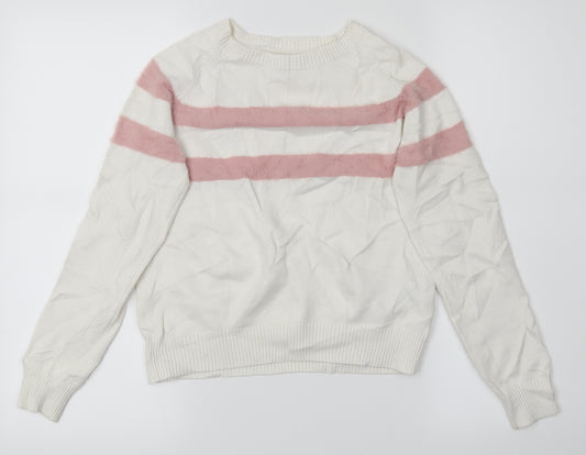 Front view of Primark girls’ white striped jumper, size 10-11, years