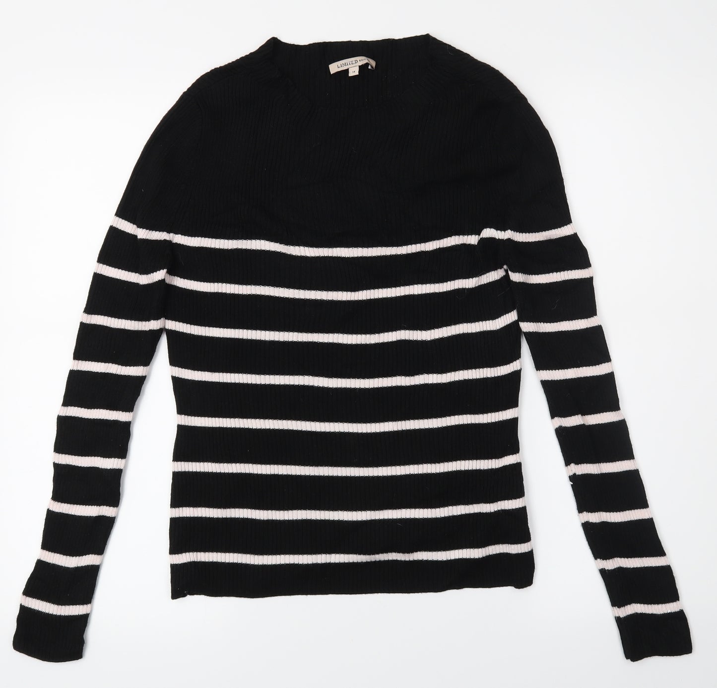 M*S Womens Black Striped  Pullover Jumper Size 14