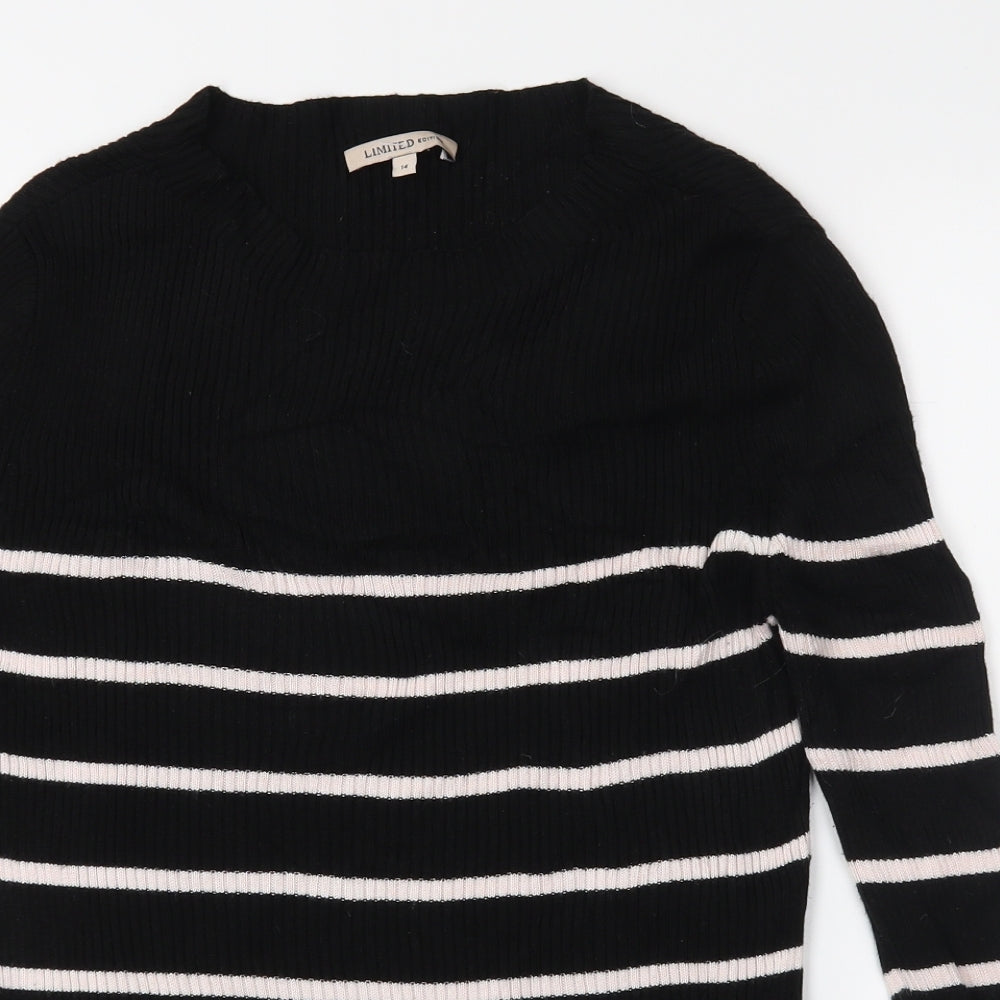 M*S Womens Black Striped  Pullover Jumper Size 14