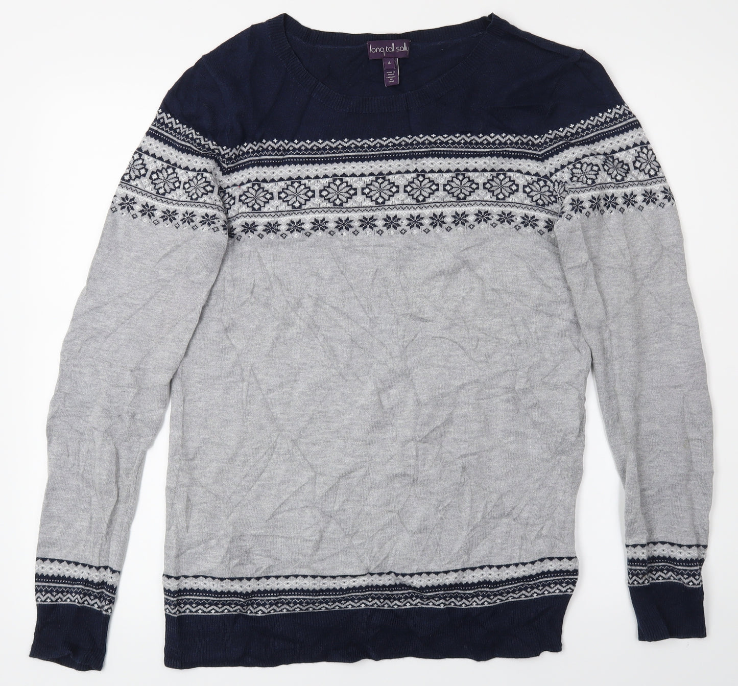 Long Tall Sally Womens Grey Fair Isle  Pullover Jumper Size S