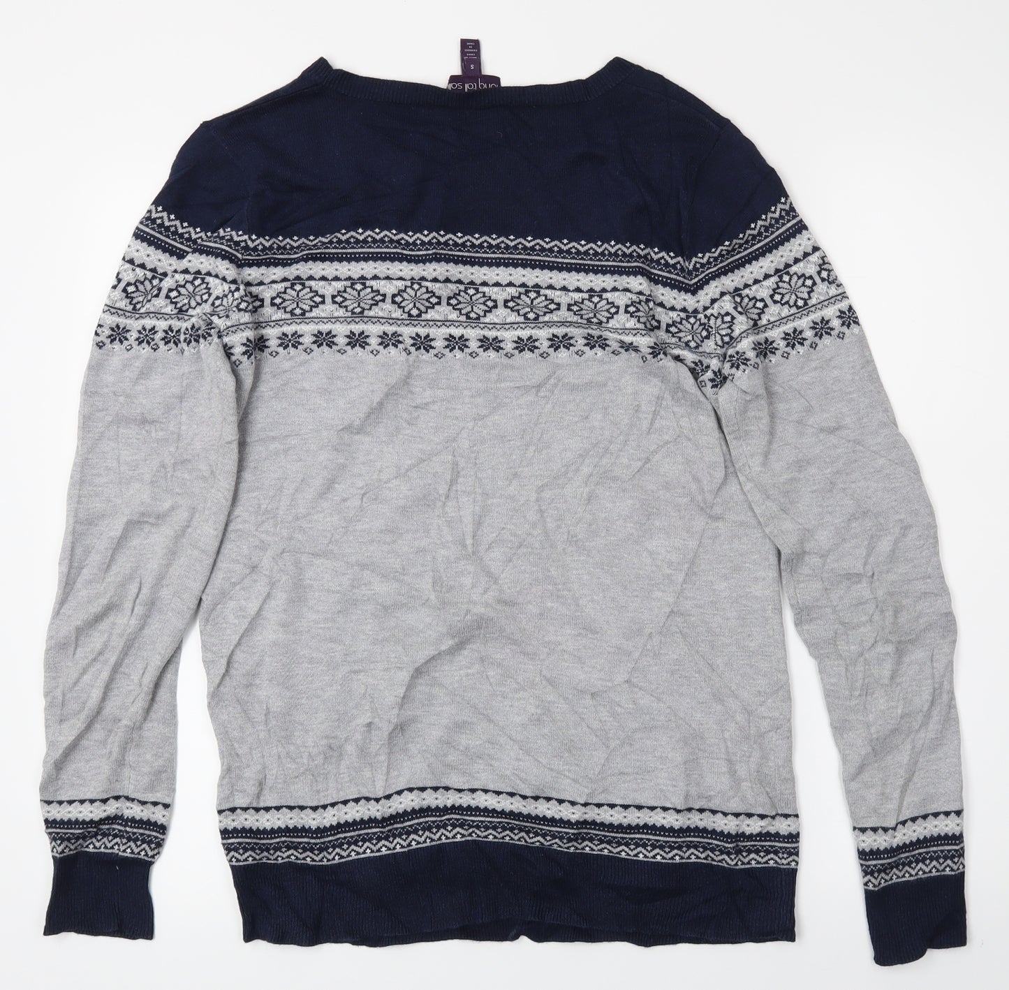 Long Tall Sally Womens Grey Fair Isle  Pullover Jumper Size S