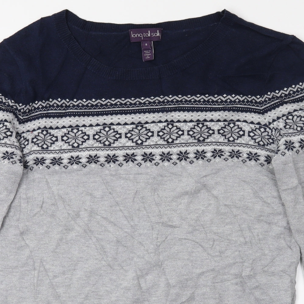 Long Tall Sally Womens Grey Fair Isle  Pullover Jumper Size S