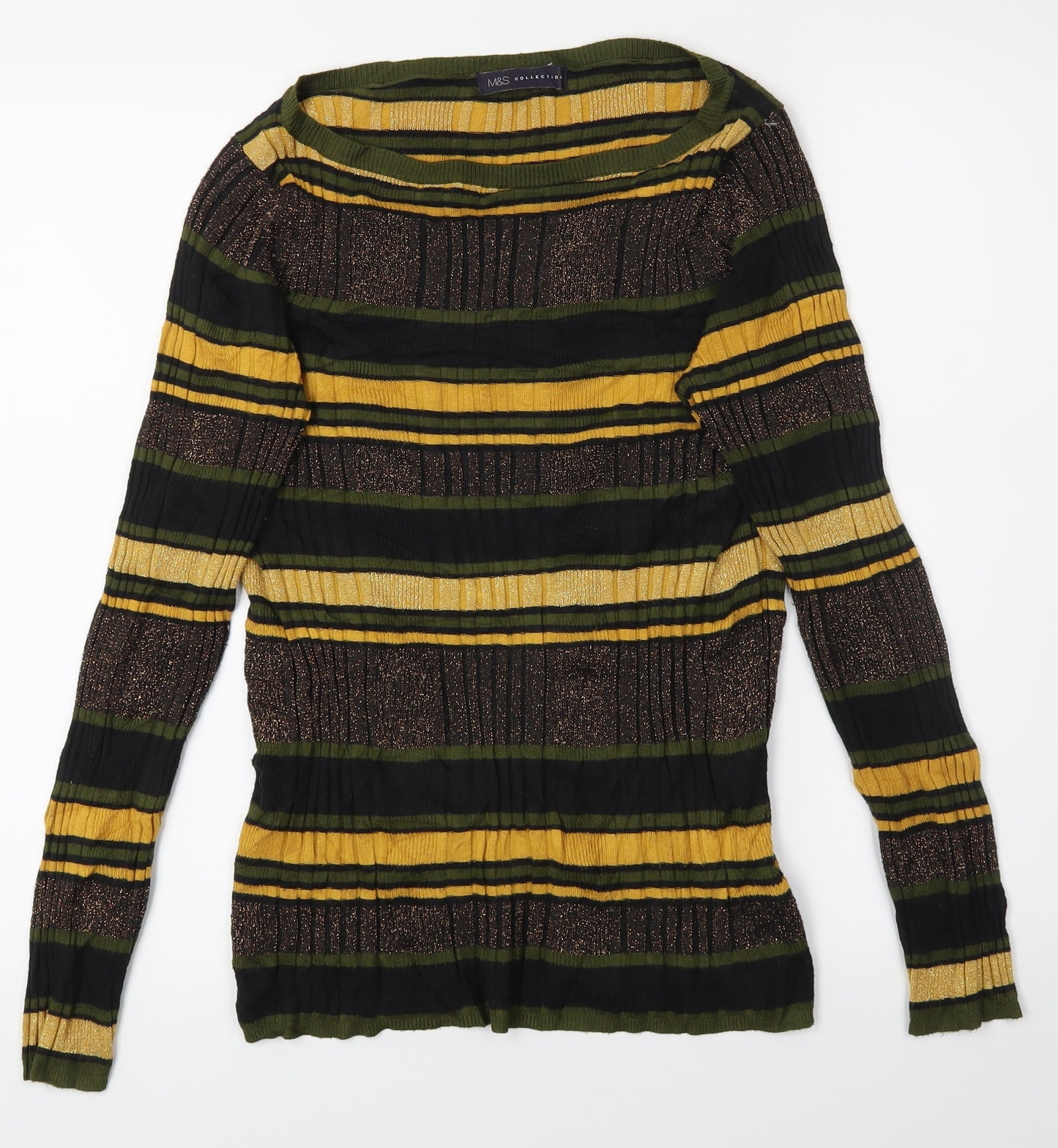 M&S Womens Gold Striped  Pullover Jumper Size 12