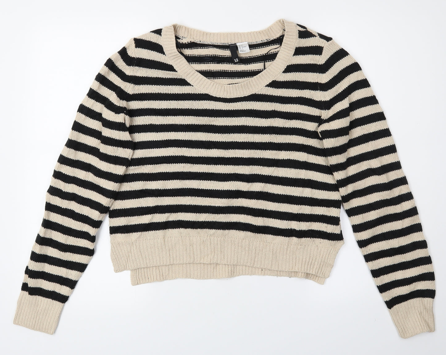 Divided Womens Black Striped  Pullover Jumper Size 10  - Cropped