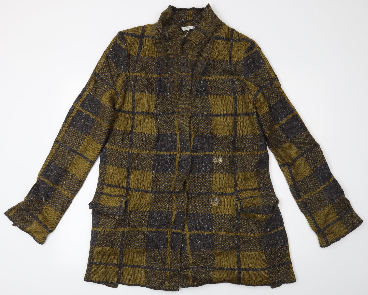 Lamberto Losani Womens Brown Plaid  Overcoat Coat Size M